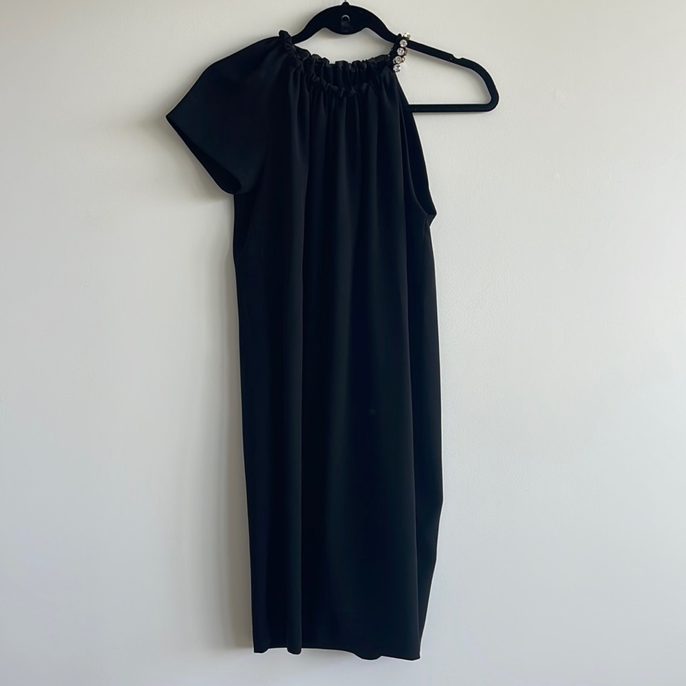 NWOT Frankie Morello Black Cocktail Dress with Rhinestone Detail Size 4